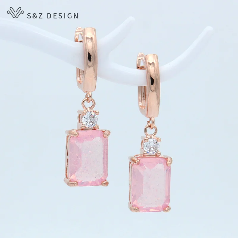 S&Z Fashion Geometric Square Colorful Resin Round Zirconia Dangle Earrings For Women Girl Wedding Party Personality Jewelry