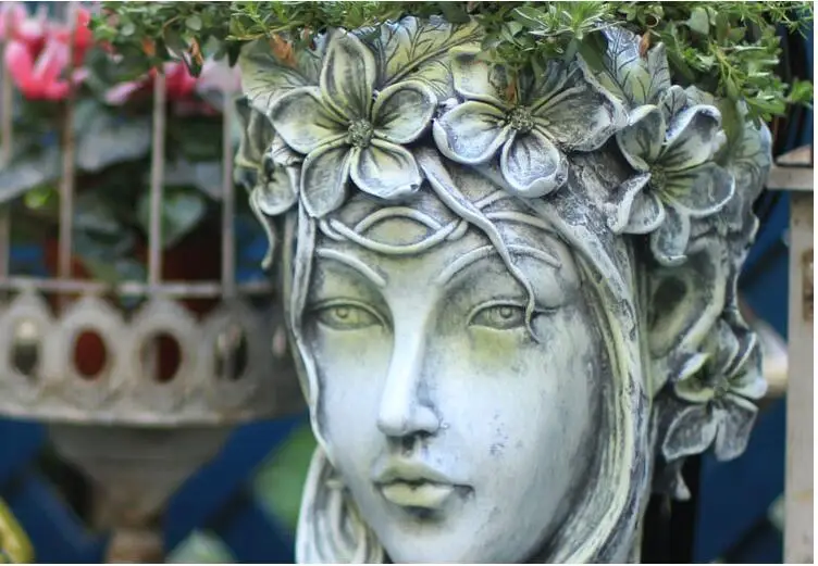 Garden Human Head Flower pot Ornaments Cement Goddess Portrait Venus Statue Vase Decoration Courtyard Sculpture Figurines Crafts