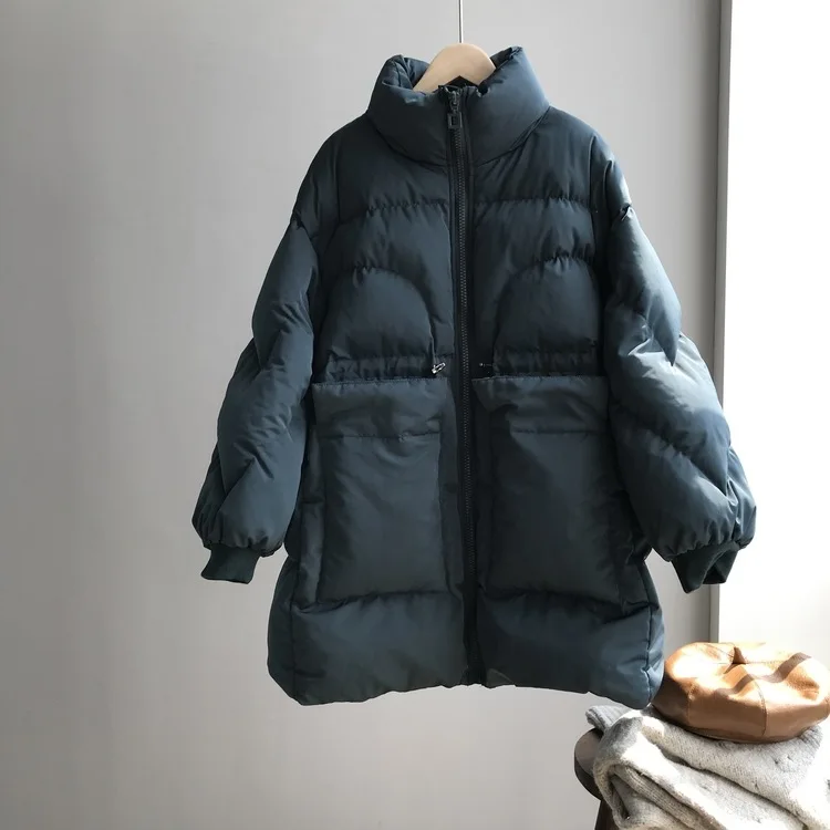 CamKemsey, свободные зимние пальто для женщин, Осенние повседневные куртки с большими карманами и стоячим воротником, толстые теплые зимние куртки-парки больших размеров - Цвет: Lake Blue