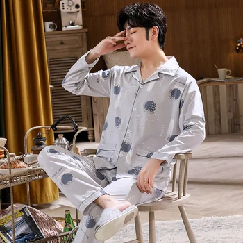 

2020 New Style Men's Pajamas Set Autumn Winter Warm Cotton Male Pajamas Sets Long Sleeve Sleepwear Top +Pant Leisure Wear Cloth
