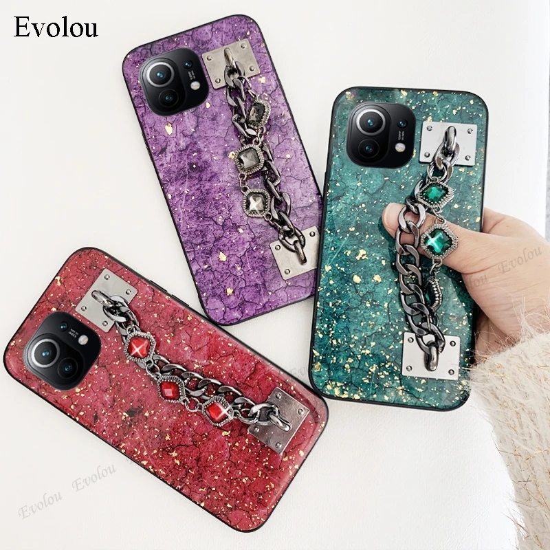 Ốp Viền Chỉ Vàng Bo Dành Cho Xiaomi POCO M3 X3 NFC 10T 11 Redmi Note 9 Pro 9T Che Lấp Lánh bling Kim Cương Đá Quý Vòng Tay Chuỗi Dây Đeo Lưng