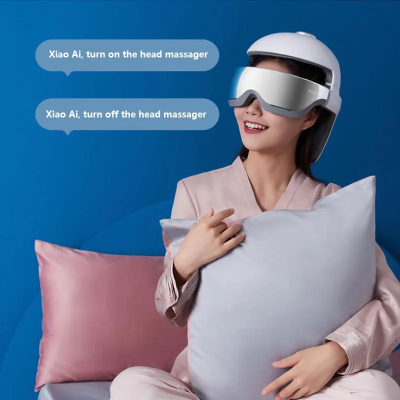 US $139.99 Xiaomi Smart Massage Helmet Xiaoai Voice Control Eye Airbag Compression Built In Soothing Music Adjustable Head Circumference