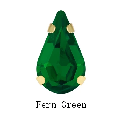 Fern Green Мерцающая груша капля зеленое стекло кристалл страз идеальное качество пришить стразы с Золотые когти нашивки для одежды ремесла платье - Цвет: Fern Green