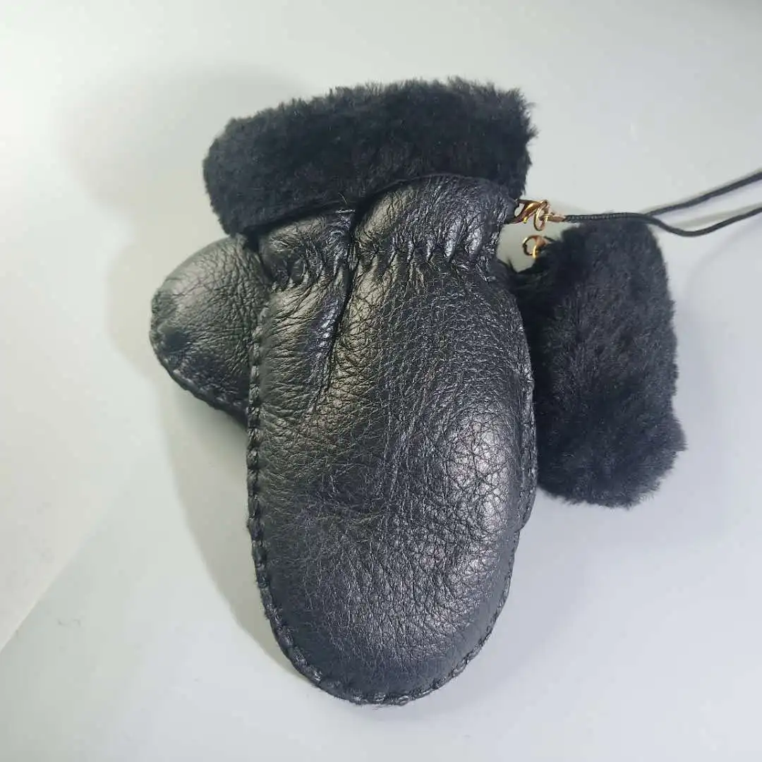 Kids Manual Warm Mittens Genuine Leather Gloves for 2-5 year Children Winter Warm Wool Fur Gloves Minttens girls & boys