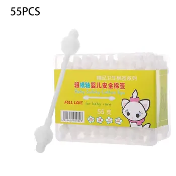 

55Pcs Baby Cotton Swabs Paper Handle Double Head Swab Ear Cleaning Health Tipped Applicator Stick Multi-functional