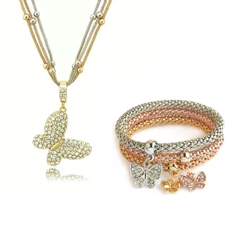 

YADA Luxury Gold butterfly Jewelry Sets Necklace Earrings Bracelets For Women Bridal Elegant Lady Wedding Jewelry Set ST200032