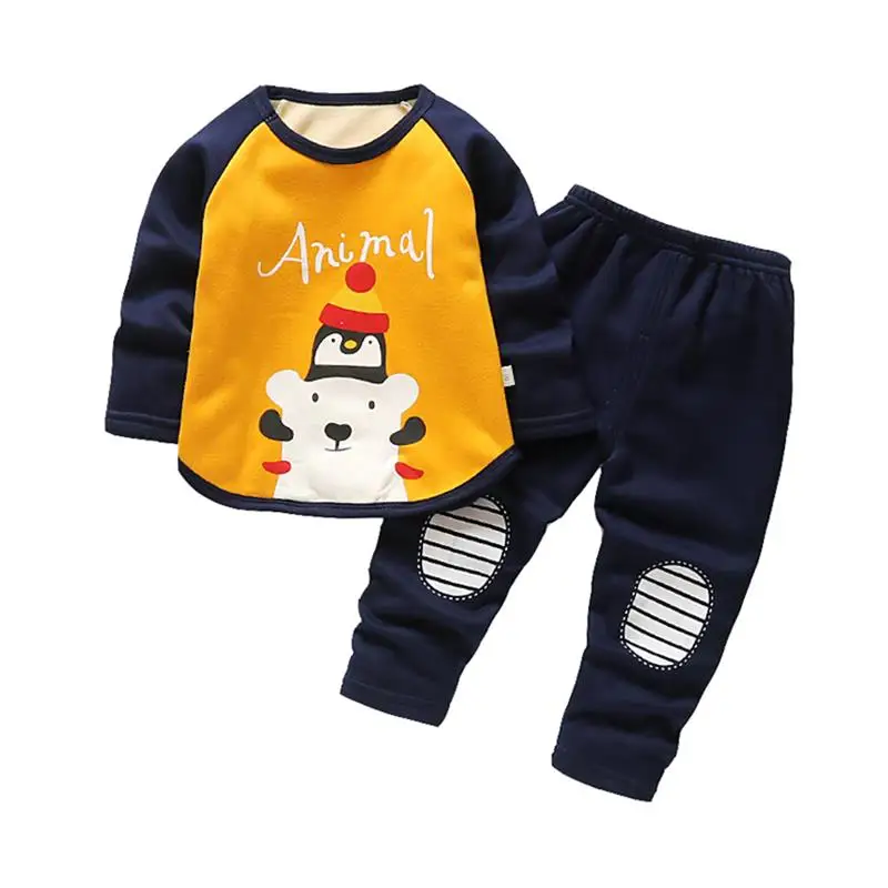 

winter boys girls Pajama Sets for baby toddler sleepwear long sleeve thick cartoon letter shirt hoodies+pant kid 2PCS underwear