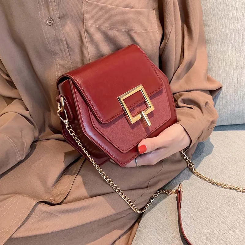 

Hexagon Scrub Leather Crossbody Bags For Women 2019 Travel Shoulder Messenger Bag Lady Chain Handbags and Purses