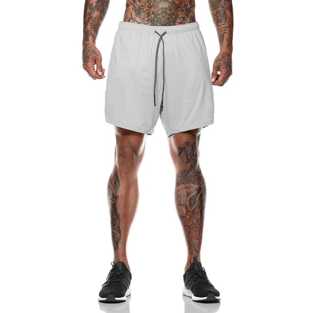 Light Gray Новые мужские 2 в 1 фитнес-шорты для бега для спортзала двухслойные быстросохнущие короткие мужские брюки летние спортивные легинсы для тренировок - Цвет: Light Gray