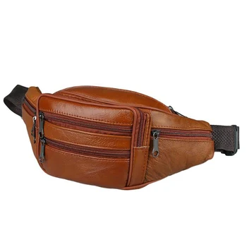 

Portable Men's Vintage Leather Waist Bag Zip Pocket Genuine Leather Pack Casual Functional Money Phone Cigarette Belt Male Bag