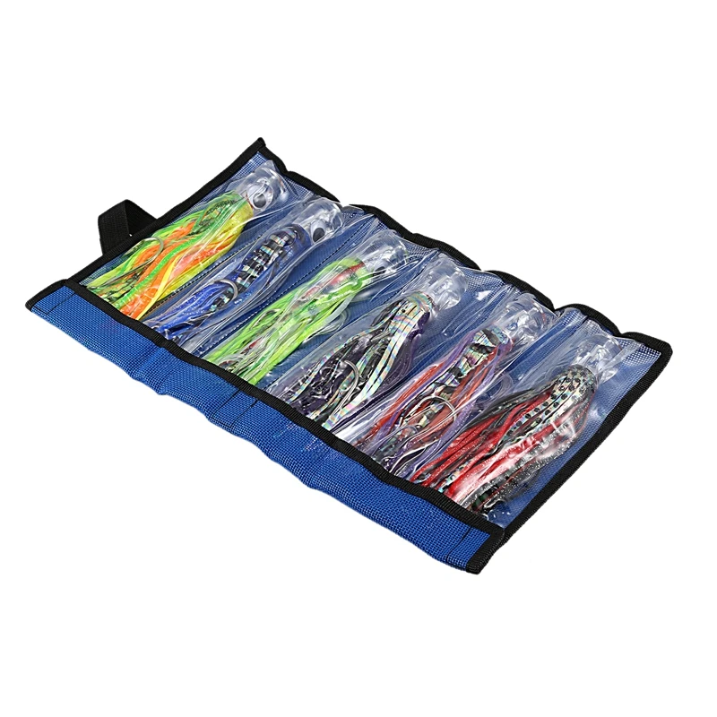 6Pcs 9 Inch 23cm Marlin Tuna Trolling Lures with Mesh Bag Resin Head Trolling Skirts Lure Big Game Trolling Fishing Bait Pesca I