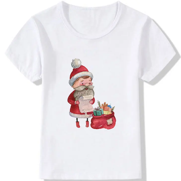Модные новогодние майки для девочек, Kawaii Elk, футболки для мальчиков детская футболка с принтом Санта-Клауса в подарок милый корейский дизайн для отдыха - Цвет: 4414