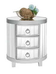 Superficie de espejo, mesita de noche, armario con 3 cajones, extremo lateral redondo, muebles modernos para decoración de dormitorio, 50x40x55cm