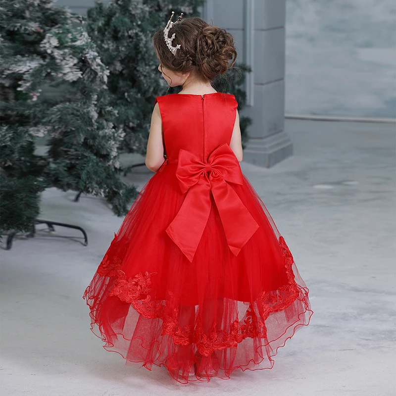 Новогоднее красное платье для девочек; платье принцессы с цветочным рисунком; Рождественская одежда; детское кружевное свадебное платье; Детские Вечерние платья; Vestido