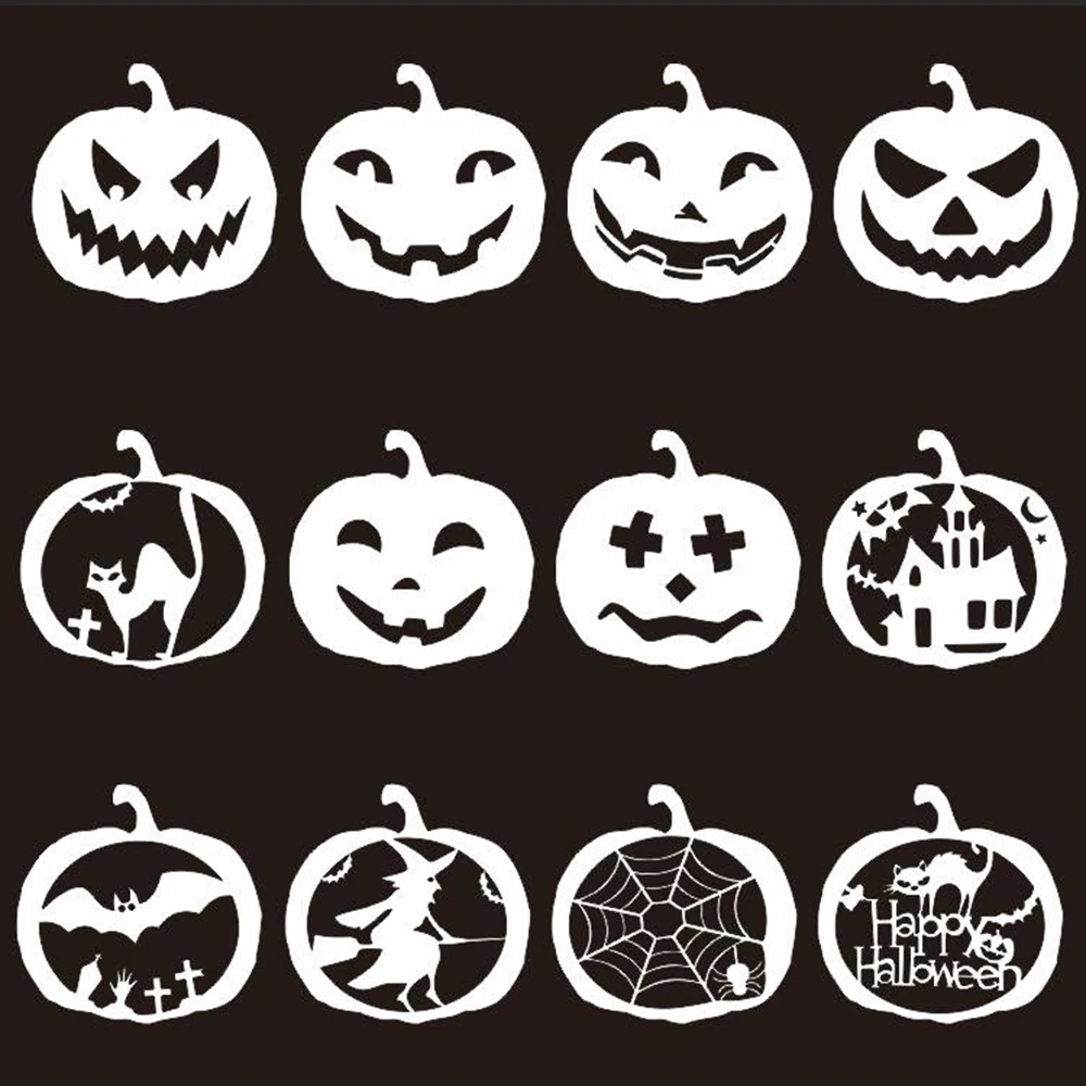 12Pcs/Set Halloween Pumpkin Stencil Plastic Planner DIY Drawing Hollow Template for Diary Notebook Scrapbook Craft Cutting Dies