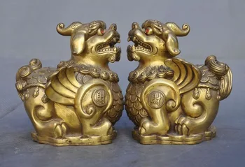 

christmas China feng shui brass wealth money evil spirits Unicorn Pixiu beast statue pair halloween