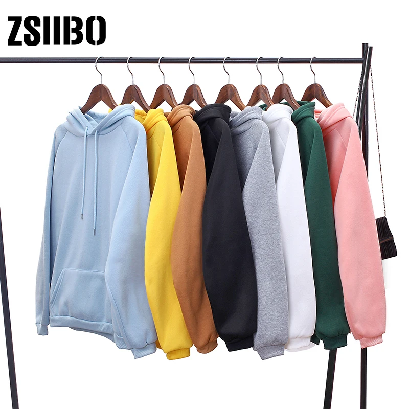 

2019 ZSIIBO winter Casual Fleece women Hoodies Sweatshirts long sleeve yellow girl Pullovers loose Hooded Female thick coat