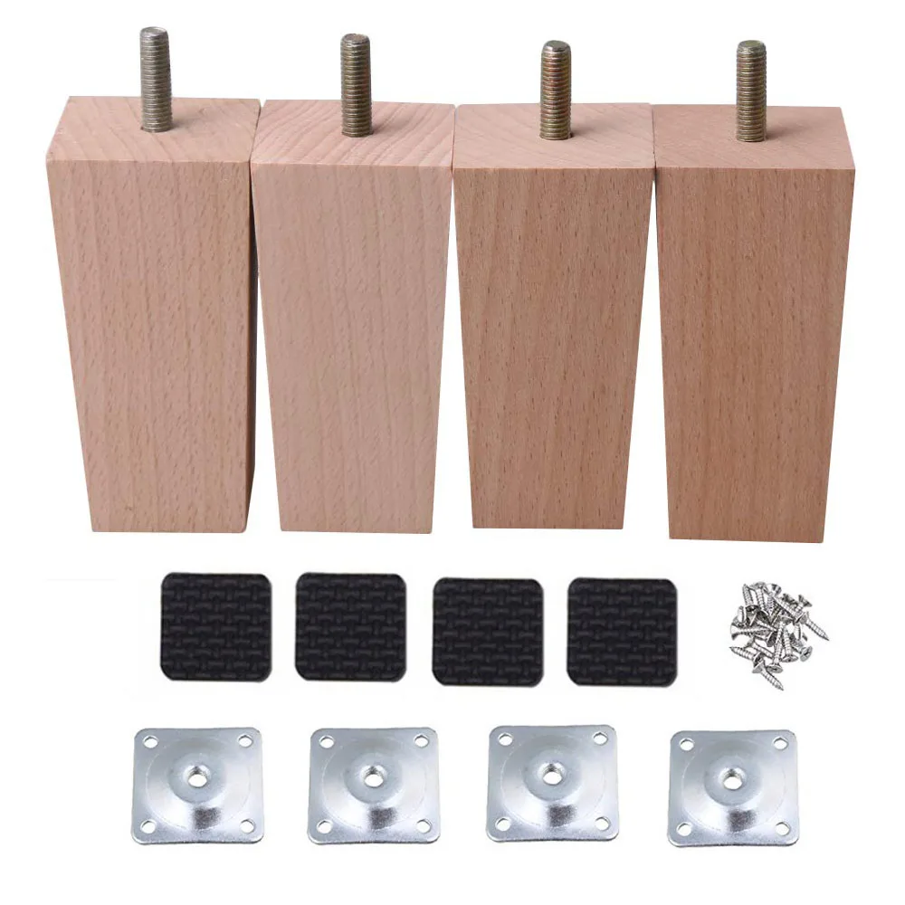 4pcs M8 Beech Wooden Furniture Legs Thread Replacement For Cabinet