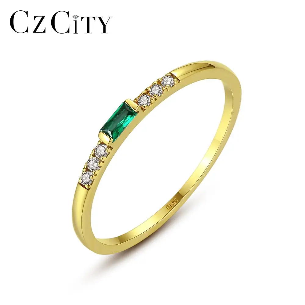 CZCITY, простое классическое Настоящее 14 К Золотое кольцо для женщин, Свадебные обручальные ювелирные изделия из желтого золота Au585 CZ Anel, подарок R14140