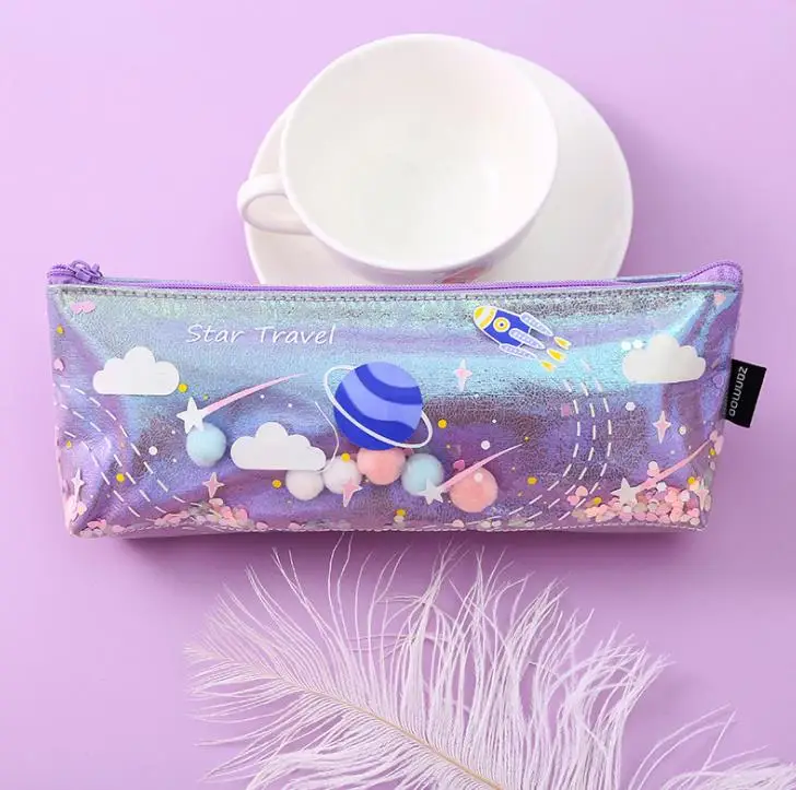 1 шт. пенал с героями мультфильмов лазерные блестки планета Космос Pencilcase большой карандаш сумки Канцелярские Принадлежности для школьников подарки