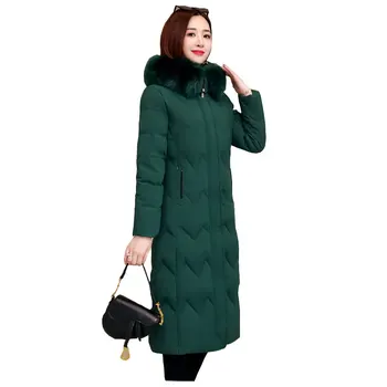 

Chic Fur Coat Hooded Winter down jacket Warm Jacket Plus Size Long Slim Women Cotton padded Wadded Parkas female jacket