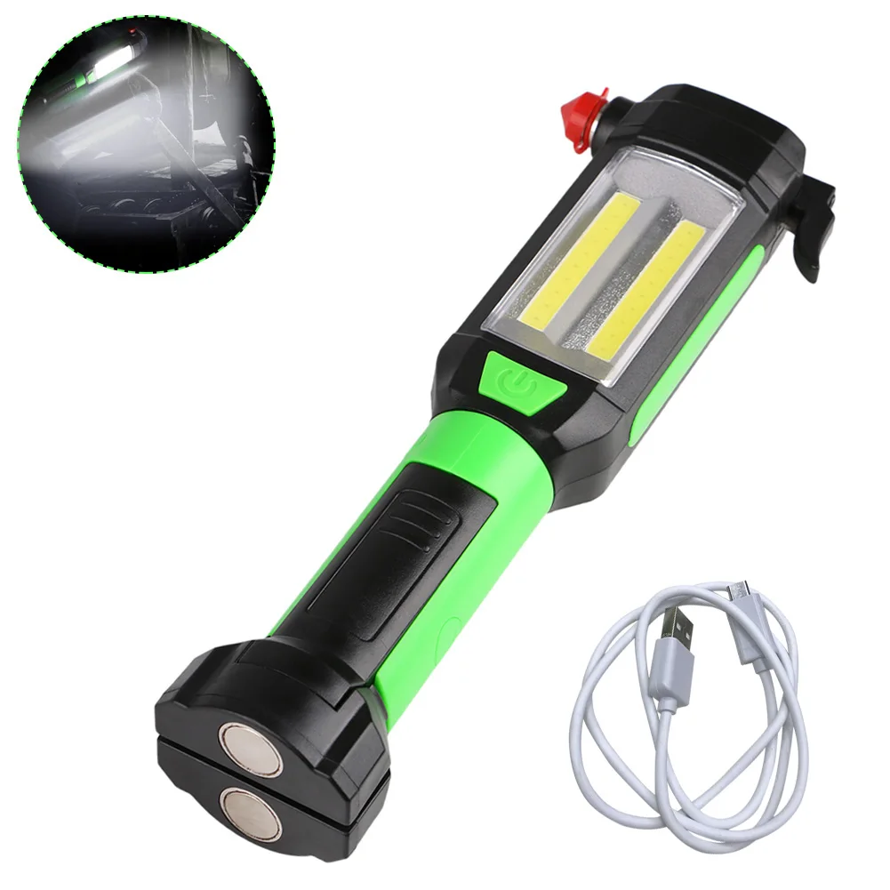 2 In 1 LED Flashlight USB Rechargeable Torch With Seat Belt Cutter Glass Window Breaker Magnetic Flashlight Emergency Tool