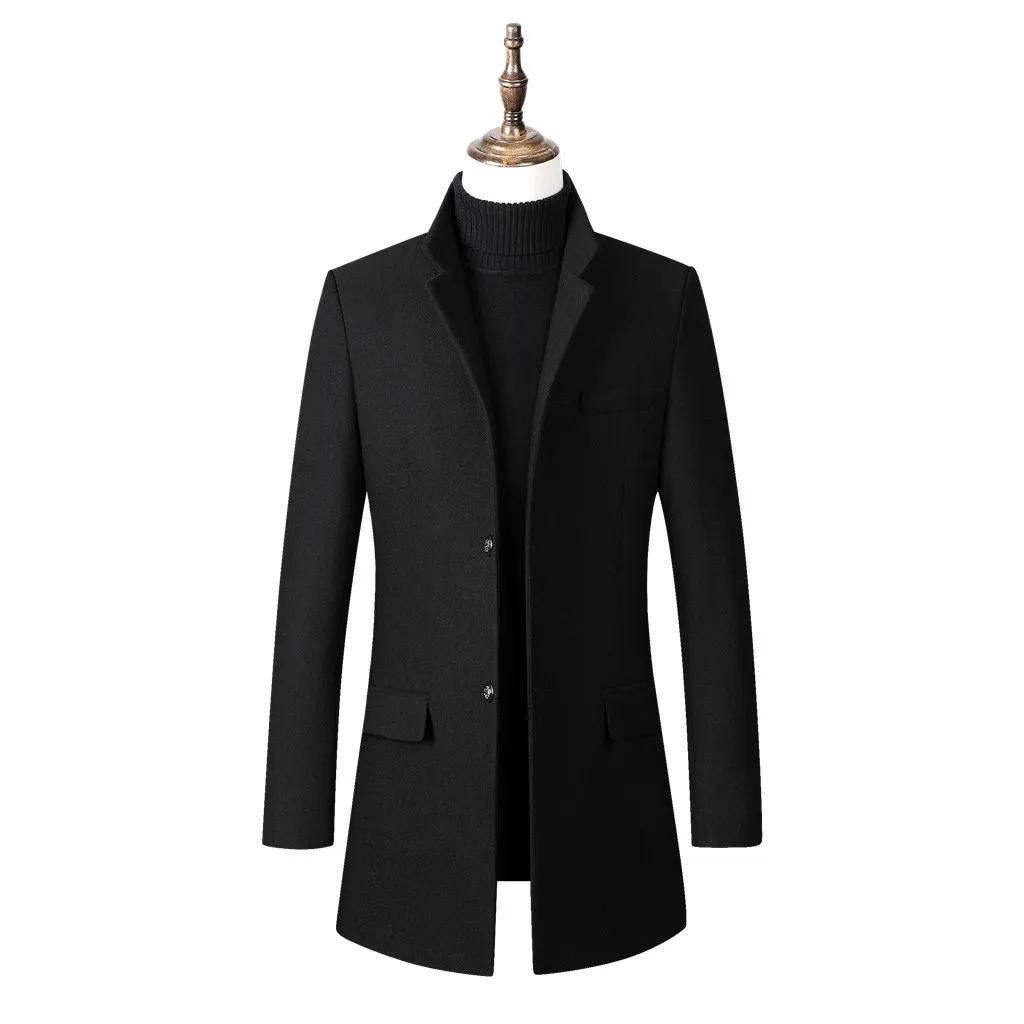 Осенне-зимний модный мужской повседневный Тренч Модный деловой длинный тонкий пальто куртка Верхняя одежда шерстяное пальто 4