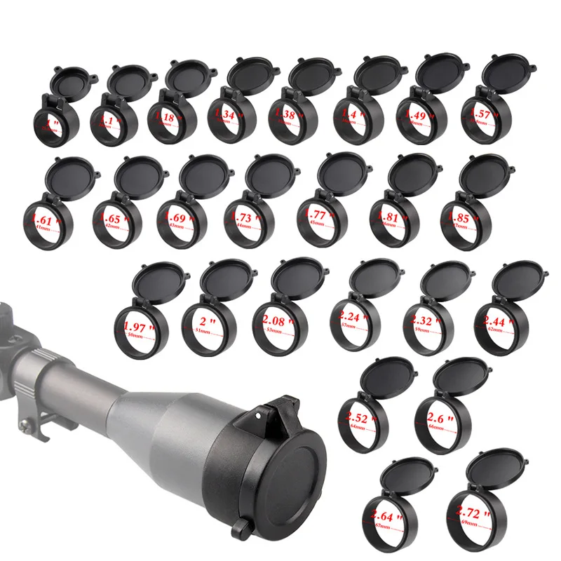 Rifle Scope Lens Cover Rifle Scope Protector Rifle Scope Lens Cover Spring Quick Flip Up Lens Cap Dust Caps for Different Hunting Caliber Riflescope Protection Cap