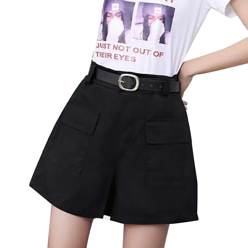 Эластичные шорты с высокой талией женские летние рабочие широкие шорты ретро сексуальные хлопковые уличные шорты