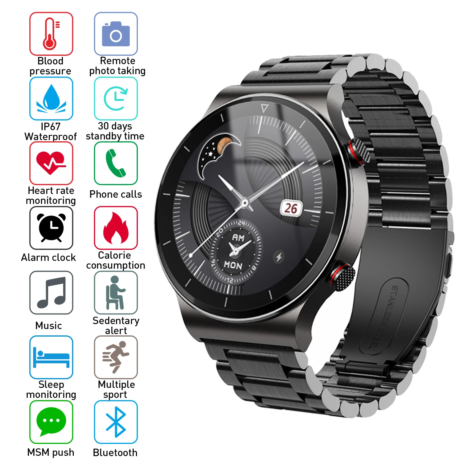 UNIWA I19 Waterproof Smart Watch Business Bluetooth Call watch Bracelet  Full Touch Fitness Tracker Heart Rate Blood Pressure|Smart Watches| -  AliExpress