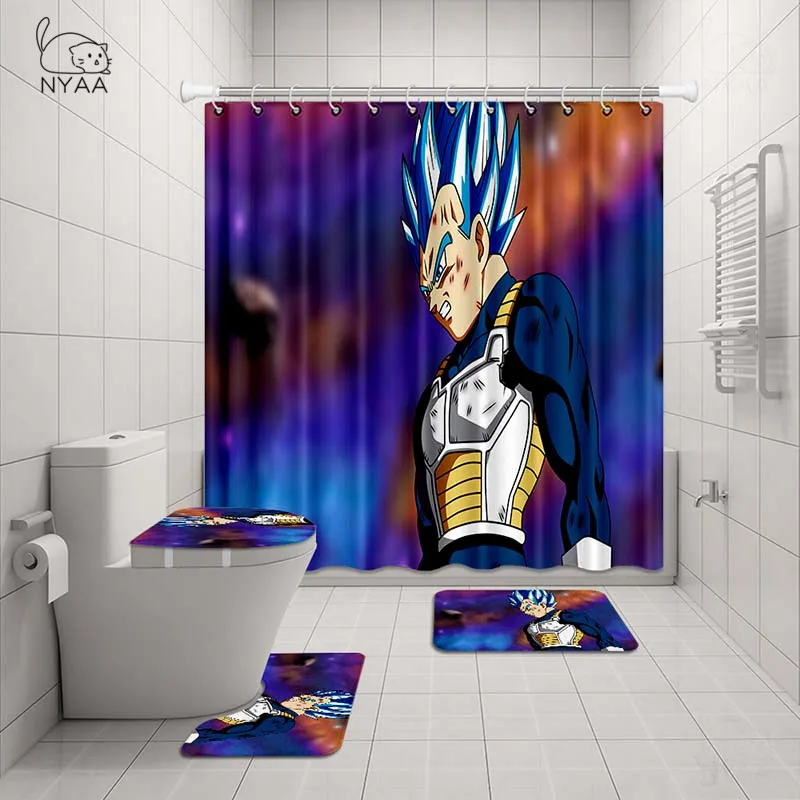 NYAA 4 шт. DRAGON BALL занавеска для душа стойка для тряпок крышка для унитаза коврик набор ковриков для ванной комнаты декор - Цвет: NY5277