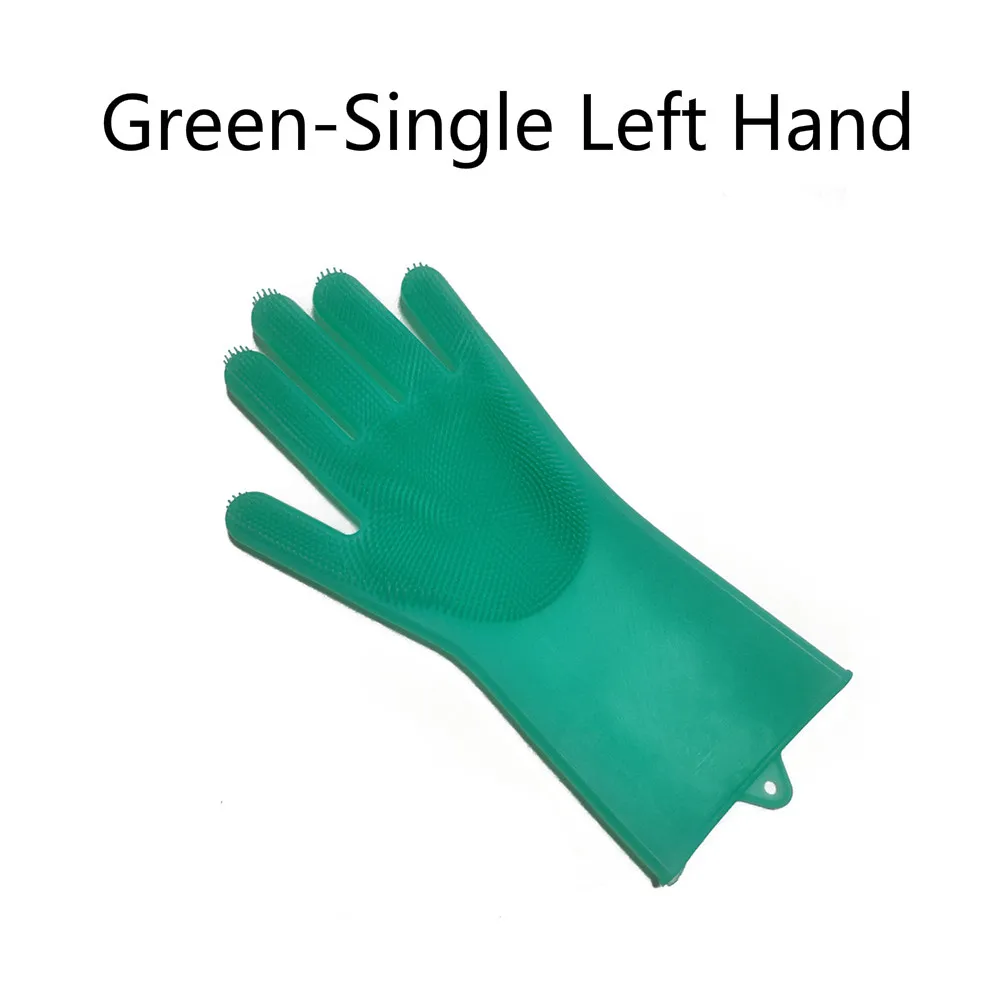 Одна силиконовая щетка для мытья посуды, перчатки для мытья автомобиля, перчатки для мытья посуды, кухонные аксессуары - Цвет: Green-Left Hand