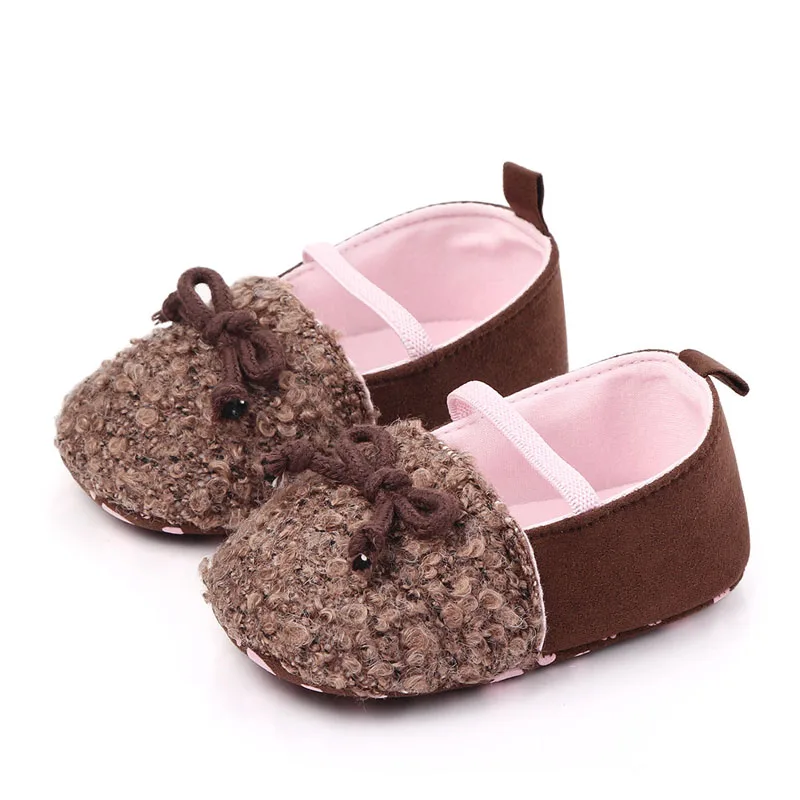 0-12M Teddy velvet Baby Shallow Shoes Toddler Baby Girl Soft Princess Shoes Infant Prewalker Newborn Baby Shoes for girls - Цвет: C