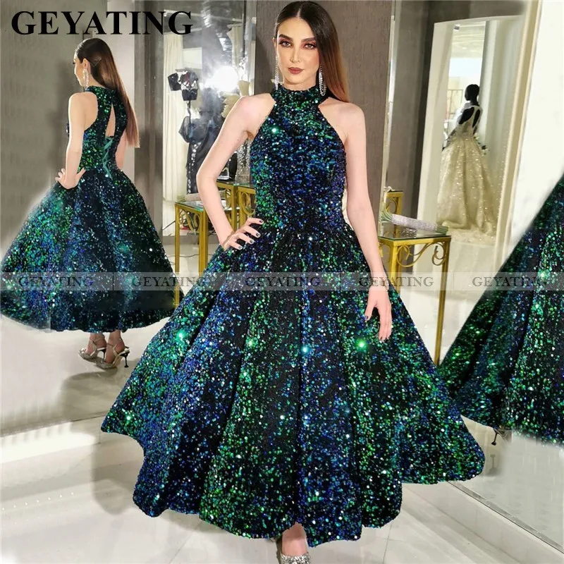 Glitter Sequin Emerald Green Korte Prom Jurken 2020 Plus Size Thee Lengte Arabische Avondjurken Dubai Vrouwen Formele Party Dress Glitter Sequin Emerald Green Korte Prom Jurken 2020 Plus Size Thee Lengte Arabische Avondjurken Dubai Vrouwen Formele Party Dress