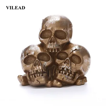 

VILEAD Resin Handicraft Multiple Golden Skull Head Halloween Decoration Home Desktop Ornament Animal Skull Statues Sculptures
