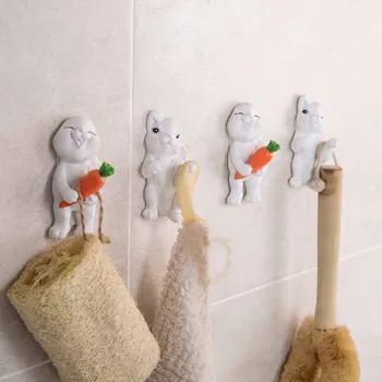 

Hot Cute Animal-shaped Hook Key Hangers Coat Hanger Creative Rabbit Model Bathroom Wall holder Children Room Hooks
