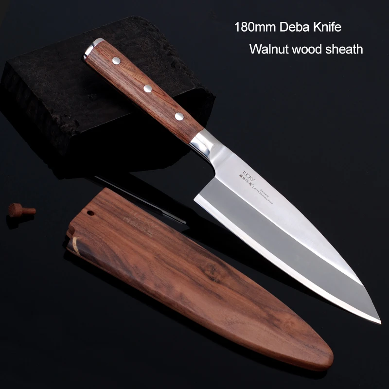 Японский нож Deba с рыбной головкой, кухонный японский суши сашими, немецкий, 1,4116, нержавеющая сталь, поварские ножи для филе лосося, 14 г - Цвет: 180 gift box sheath