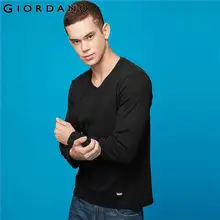 Giordano Мужская футболка Толстая хлопок с длинным рукавом мужская одежда с v-образным вырезом Slim Fit Camiseta Masculina Ropa Hombre De Marca 01029802