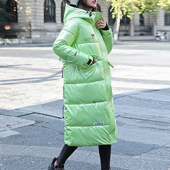 

Women Harajuku Winter Glossy Long Oversize Hooded Thick Padded Jacket Coat