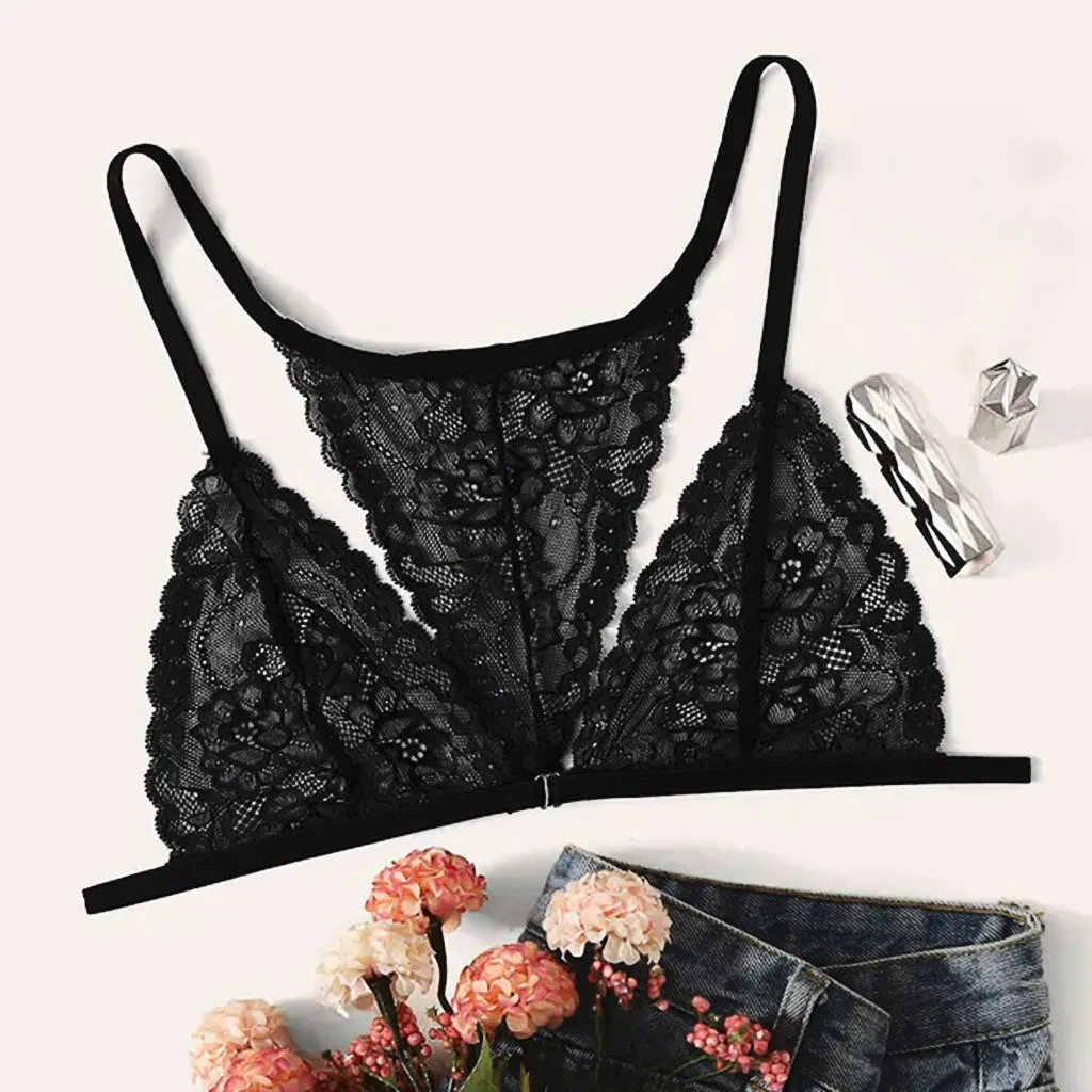 Women Lace Plus Size V-Neck Wireless Bra Backless Black Lingerie 3XL-8XL ropa interior mujer sexy erotica lenceria mujer