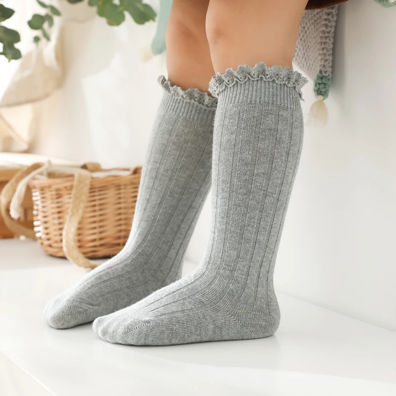 Baby Girls Socks Kids Toddlers Ruffle Knee High Long Soft Cotton Sock Lace Flower Children Infant Girl Socks For 0-5 Years