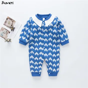 

bunvel Spring Kids Playsuit Rompers Heart Printed Long Sleeve Infant Baby Girls Boys Jumpsuit Peter pan Collar Newborn Costume