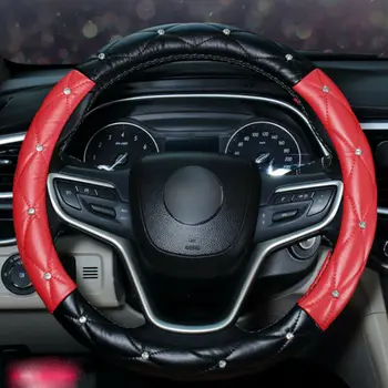 

1pc 37-38cm Auto Steering Wheel Cover Deluxe PU Leather Bling Rhinestone Replace