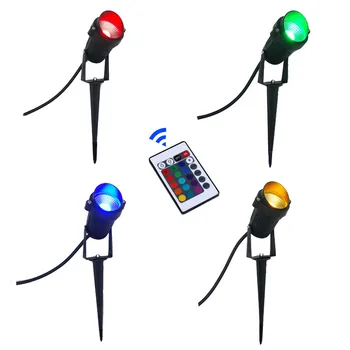 12W DC12V LED RGB COB 정원 잔디 램프 220V 110V 6W 9W 야외 LED 스파이크 빛 원격 경로 풍경 방수 자리 전구