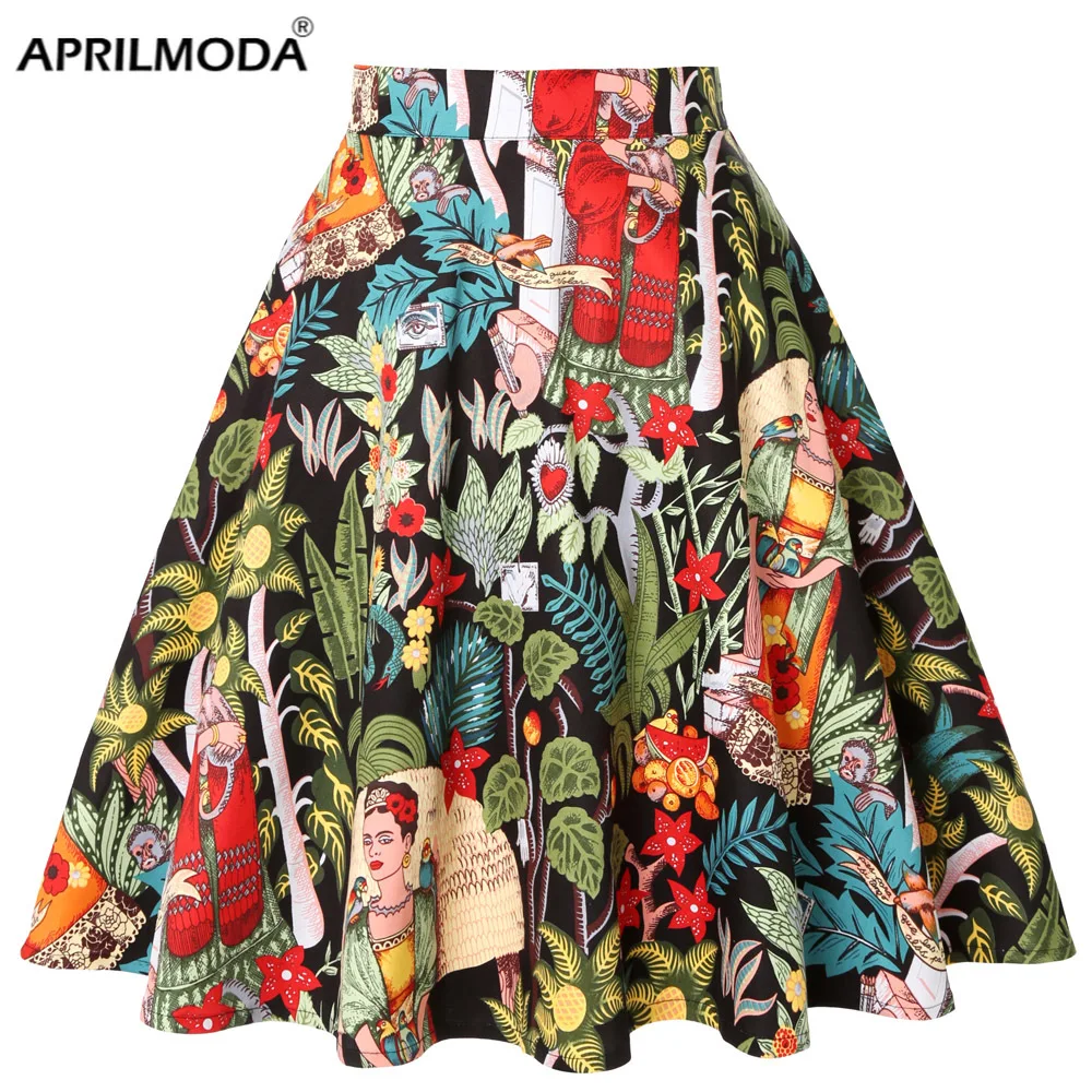 Women's Runway Cotton Retro Vintage Skirt Black Faldas High Waist A Line Rockabilly Jupe 50s Swing Umbrella Skirts Pin Up Skater 1