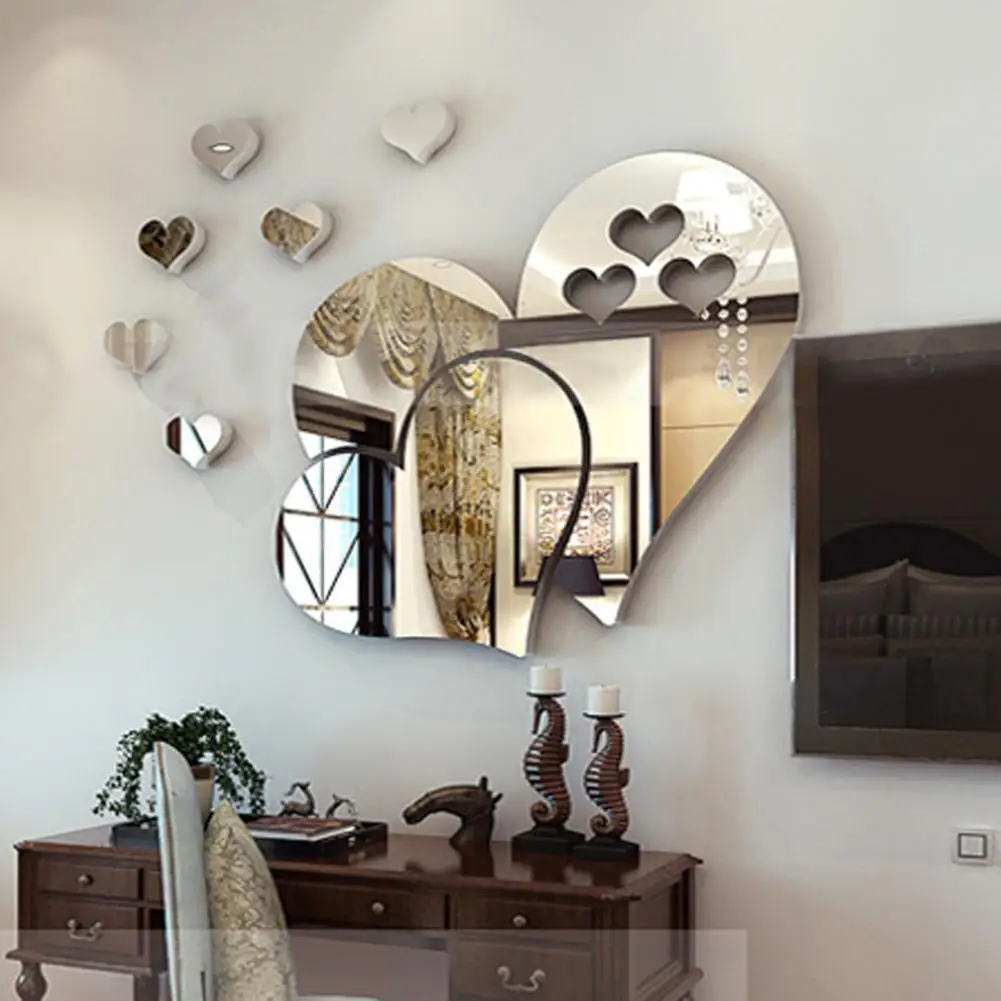 Милый 3D зеркальный стикер на стену в форме сердца DIY художественная Фреска домашнее украшение настенный орнамент водонепроницаемый