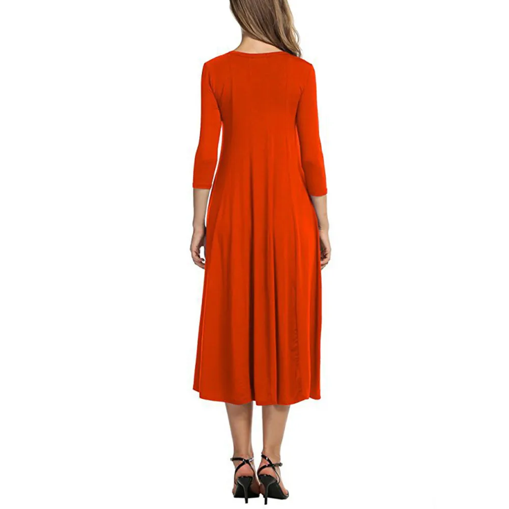 JAYCOSIN Casual Womens Half Sleeve Loose Long Maxi Dress Autumn Winter A-Line Solid color o-neck Dress Vestido Vestidos Elbise