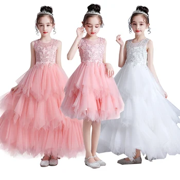 

2020 Summer Girls Evening Dress Puff Princess Children's Wedding Dress Korean Style Floral Party Dresses for Girls 11 14 Years