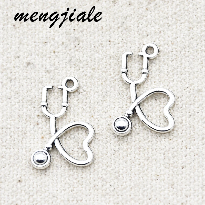 

30pcs Antique Silver Heart Type Stethoscope Charms Alloy Metal Pendants For DIY Crafts Jewelry Accessories Making 21*14mm