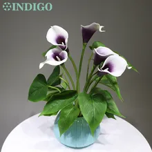 Индиго-фиолетовое сердце букет Калла(18 шт. листья+ 5 цветов) Настоящее прикосновение свадьбы Рождество дисплей искусственный цветок